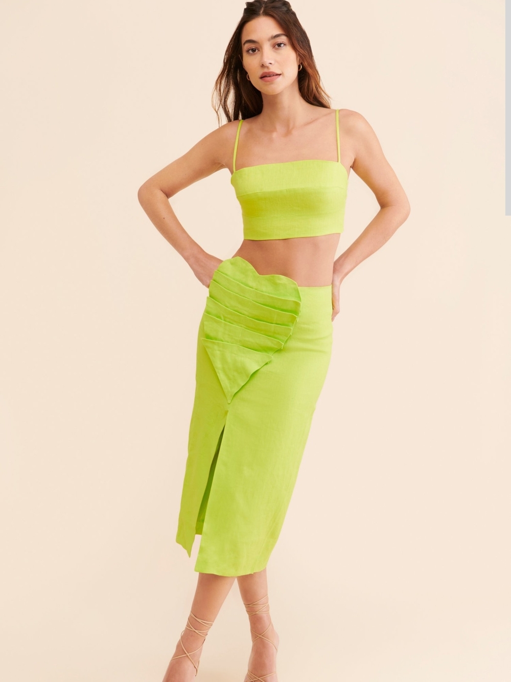 Farm Rio Mia Linen Leaf Midi Skirt